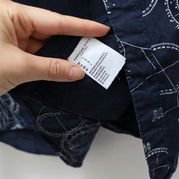 American Eagle Nautical print shortsleeve men's shirt navy blue L Large cotton - Picture 8 of 10